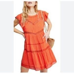 Free People Retro Kitty Crotchet Trim Dress Coral Size Small